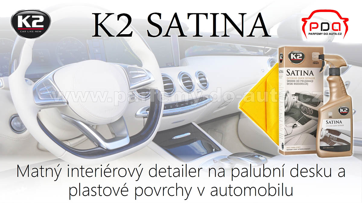 Satina K2 matný detailer na palubní desku a plasty v interiéru automobilu